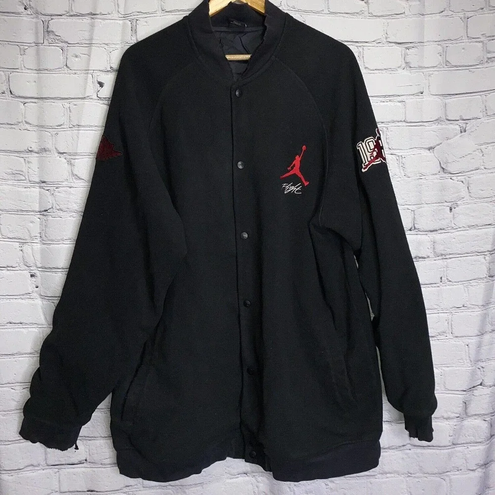 Nike Air Jordan Jumpman Leather Wool Jacket Letterman Varsity Black Red XXL